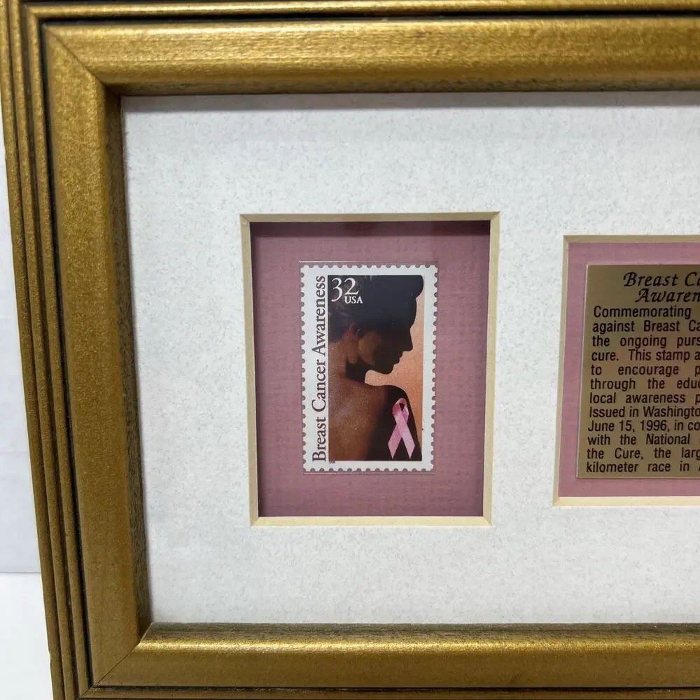 USPS 32c Breast Cancer Awareness Legacy II Edition Postage Stamp Golden Framed